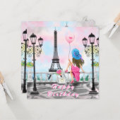 Carte d'anniversaire avec femme à Paris Tour Eiffe (Devant/Arrière en situation)