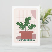 Carte d'anniversaire avec feuille de monstera vert (Debout devant)