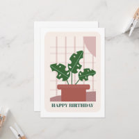 Carte d'anniversaire avec feuille de monstera vert