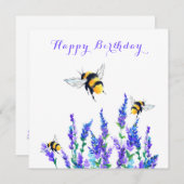 Carte d'anniversaire avec fleurs et abeilles de pr (Devant / Derrière)