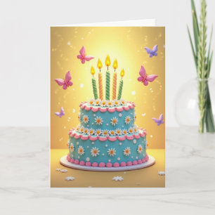 Carte d'anniversaire avec gâteau à étages bleu