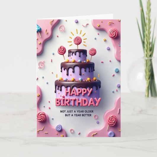 Carte d'anniversaire avec gâteau à étincelles (Devant)