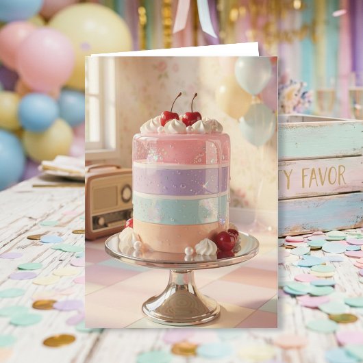 Carte d'anniversaire avec gâteau fantaisiste paste