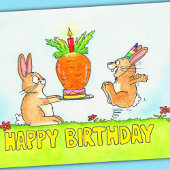 Carte d'anniversaire avec gâteau pour lapin
