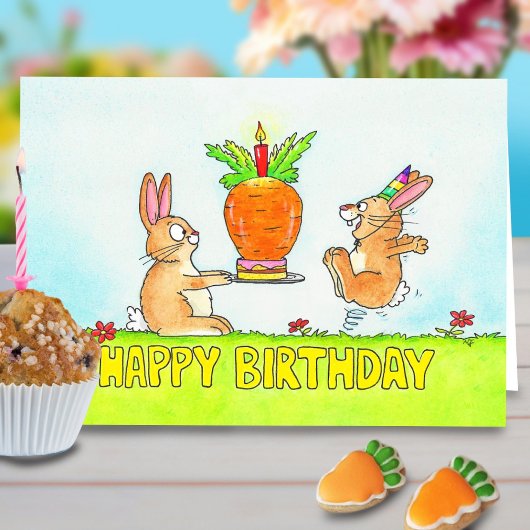 Carte d'anniversaire avec gâteau pour lapin