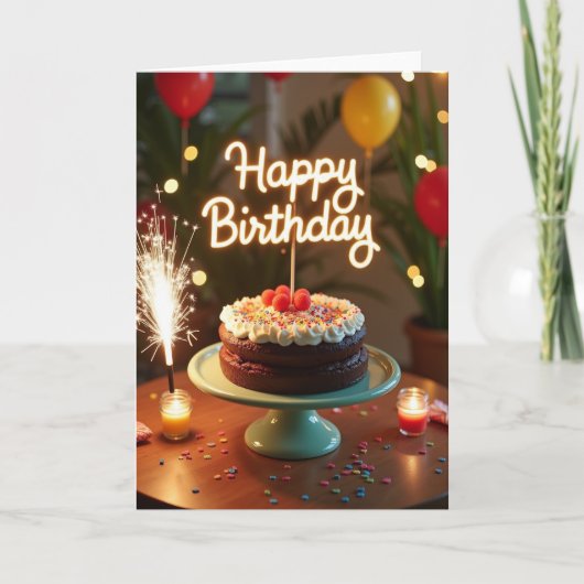 Carte d'anniversaire avec gâteau scintillant (Devant)