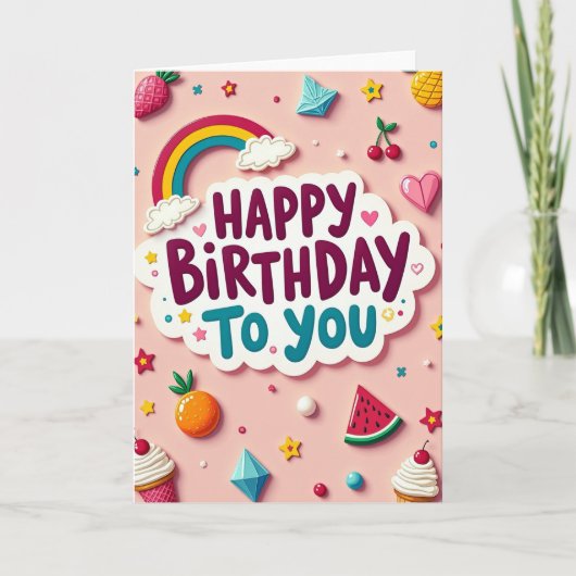 Carte d'anniversaire avec gemmes et étoiles (Devant)