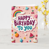 Carte d'anniversaire avec gemmes et étoiles (Fleur jaune)