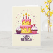 Carte d'anniversaire avec glaçage rose (Fleur jaune)