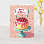 Carte d'anniversaire avec glaçage rose (Fleur jaune)