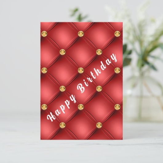 Carte d'anniversaire avec Gold Red Diamonds Tufted (Debout devant)