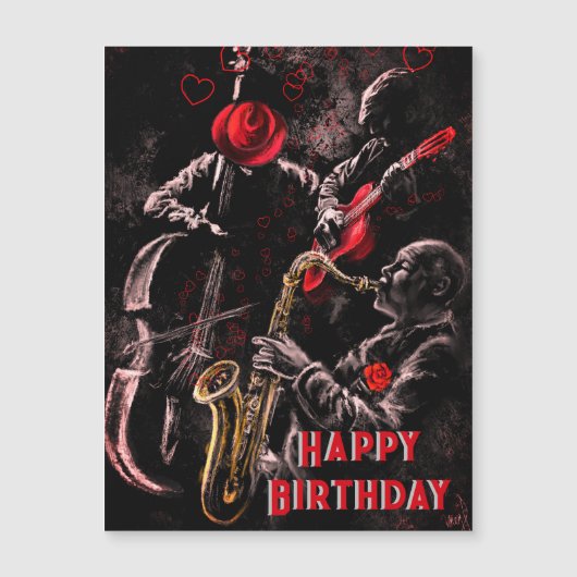 Carte d'anniversaire avec groupe de musique jazz (Devant)