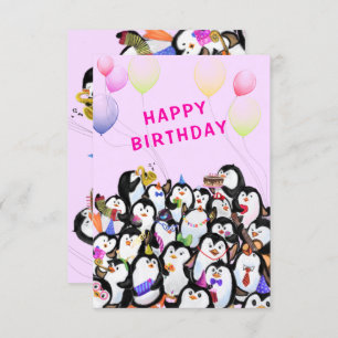Carte d'anniversaire avec Happy Penguin Party