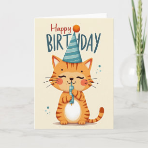 Carte d'anniversaire avec illustration de chat mig