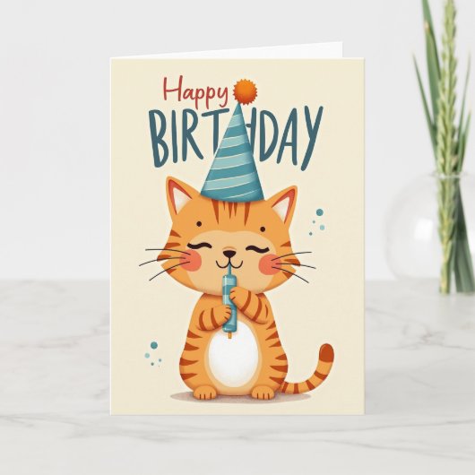 Carte d'anniversaire avec illustration de chat mig (Devant)
