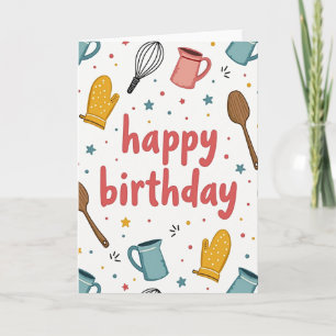 Carte d'anniversaire avec illustration de cuisine