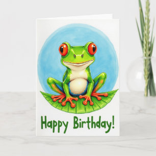 Carte d'anniversaire avec illustration de grenouil