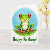Carte d'anniversaire avec illustration de grenouil (Fleur jaune)
