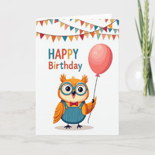 Carte d'anniversaire avec illustration de hibou jo