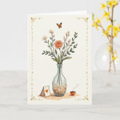 Carte d'anniversaire avec insecte en vol (Fleur jaune)