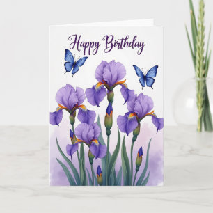 Carte d'anniversaire avec iris fleuris doux