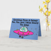 Carte d'anniversaire avec l'alien, le vaisseau (Fleur jaune)