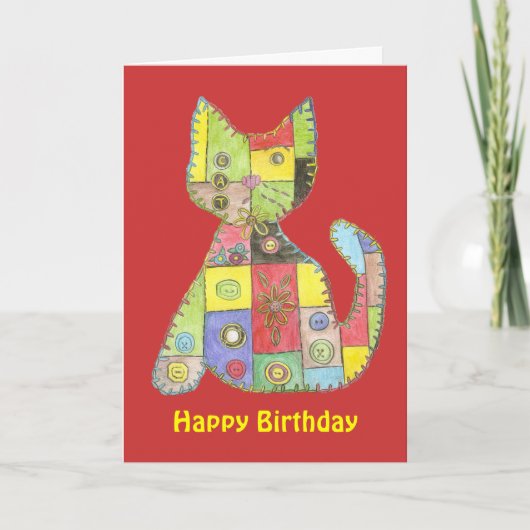Carte d'anniversaire avec le chat de patchwork (Devant)
