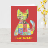 Carte d'anniversaire avec le chat de patchwork (Fleur jaune)