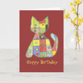 Carte d'anniversaire avec le chat de patchwork (Fleur jaune)