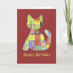 Carte d'anniversaire avec le chat de patchwork