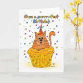 carte d'anniversaire avec le chat de petit gâteau (Fleur jaune)