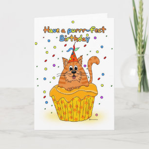 carte d'anniversaire avec le chat de petit gâteau