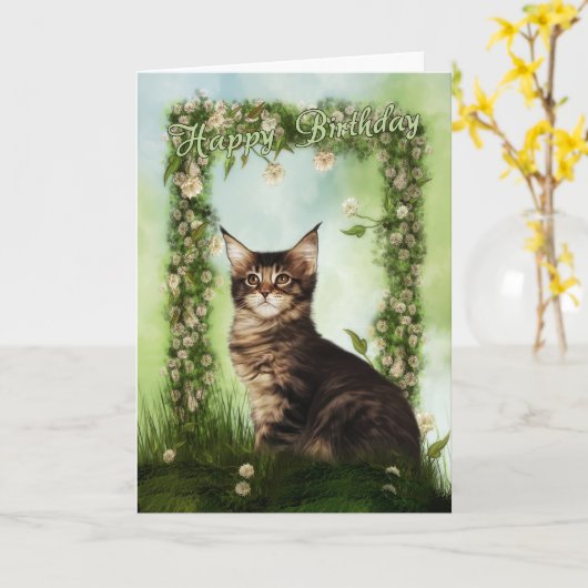 Carte d'anniversaire avec le chat mignon (Fleur jaune)