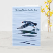 Carte d'anniversaire avec le macareux (Fleur jaune)