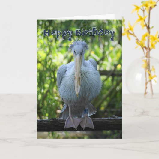 Carte d'anniversaire avec le pélican (Fleur jaune)