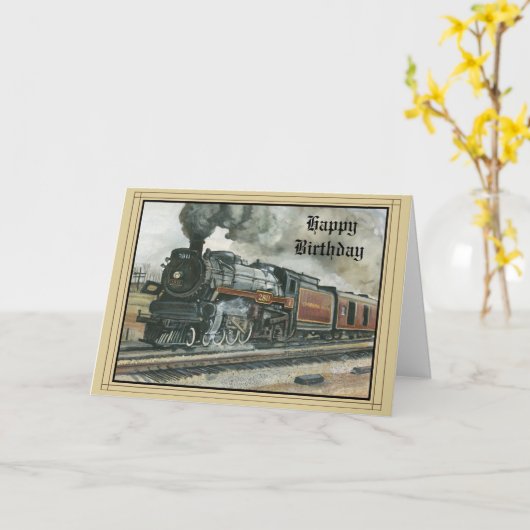 Carte d'anniversaire avec le train (Fleur jaune)
