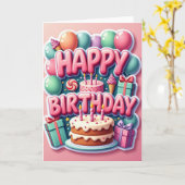 Carte d'anniversaire avec lettrage rose (Fleur jaune)