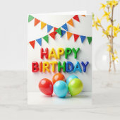 Carte d'anniversaire avec lettres gonflées joyeuse (Fleur jaune)