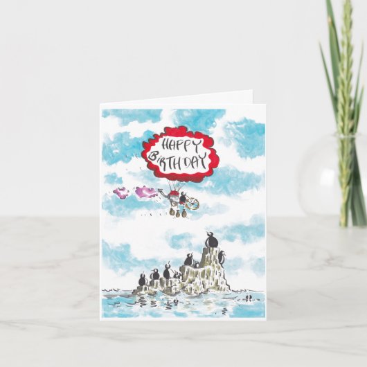 Carte d'anniversaire avec manchot (Devant)