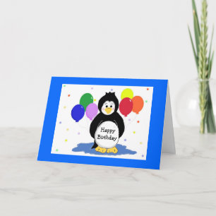 Carte d'anniversaire avec manchots et ballons