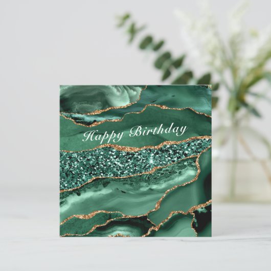 Carte d'anniversaire avec marbre vert agate doré (Debout devant)