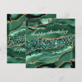 Carte d'anniversaire avec marbre vert émeraude or (Devant / Derrière)