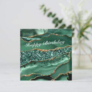 Carte d'anniversaire avec marbre vert émeraude or