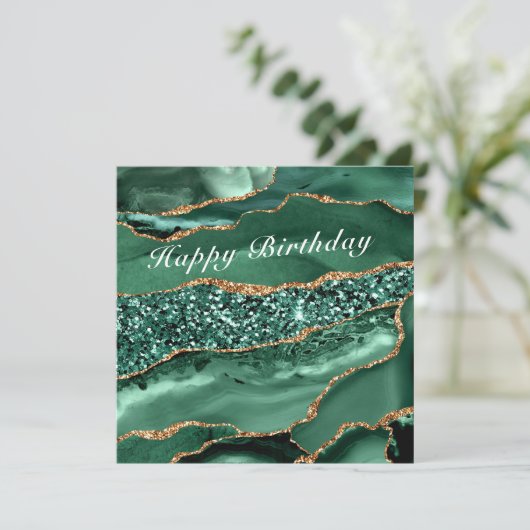 Carte d'anniversaire avec marbre vert émeraude or (Debout devant)