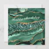 Carte d'anniversaire avec marbre vert émeraude or (Devant)