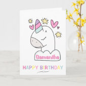 Carte d'anniversaire avec nom personnalisé Licorne (Fleur jaune)