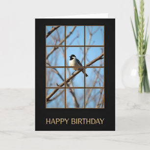 Carte d'anniversaire avec oiseau encadré d'or