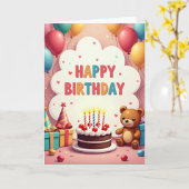 Carte d'anniversaire avec ours mignon (Fleur jaune)