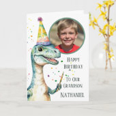 Carte d'anniversaire avec ouverture photo Dinosaur (Fleur jaune)