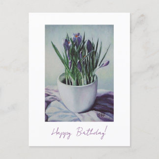 Carte d'anniversaire avec peinture de fleurs viole
